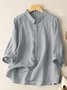 Shirt Collar Cotton And Linen Casual Blouse