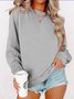 Knitted Crew Neck Casual Plain Sweatshirt