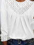 Crew Neck Casual Cotton Lace Blouse