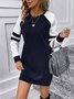 Color Block Jersey Casual Crew Neck Dress With No