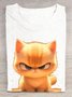 Casual Crew Neck Loose Cat T-Shirt