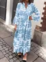 Women's Long Sleeve Spring/Fall Khaki Ethnic Printing V Neck Party Going Out Ethnic Maxi A-Line Dress