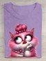 Glamorous Pink Cat Cotton T-Shirt