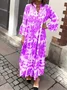 Women's Long Sleeve Spring/Fall Khaki Ethnic Printing V Neck Party Going Out Ethnic Maxi A-Line Dress