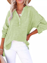 Women's Long Sleeve Shirt Spring/Fall Light Blue Plain Buckle V Neck Daily Going Out Casual Top