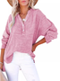 Women's Long Sleeve Shirt Spring/Fall Light Blue Plain Buckle V Neck Daily Going Out Casual Top