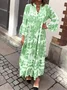 Women's Long Sleeve Spring/Fall Khaki Ethnic Printing V Neck Party Going Out Ethnic Maxi A-Line Dress