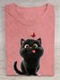 Crew Neck Loose Cat Casual T-Shirt