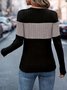 Women's Long Sleeve Blouse Spring/Fall Black Color Block V Neck Daily Going Out Top