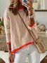 Loose Casual Color Block Yarn/Wool Yarn Sweater