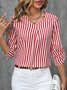 Casual V Neck Striped Blouse