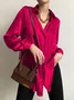 Women's Long Sleeve Shirt Spring/Fall Deep Pink Plain Shirt Collar Daily Going Out Casual Top
