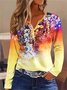 Loose Casual Floral V Neck Blouse