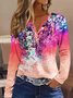 Loose Casual Floral V Neck Blouse