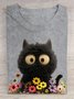 Crew Neck Casual Cat Loose T-Shirt
