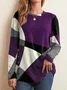 Loose Plaid Casual Crew Neck Blouse