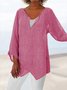 Cotton Notched Casual Plain Blouse