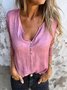 Women's Plain Cotton And Linen V Neck Daily Going Out Casual Top