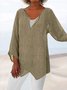 Cotton Notched Casual Plain Blouse