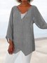 Cotton Notched Casual Plain Blouse