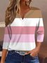 Striped Notched Casual T-Shirt