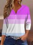 Striped Notched Casual T-Shirt