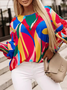 Loose Geometric Crew Neck Casual Blouse