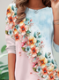 Floral print round neck casual long sleeved T-shirt