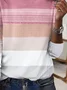 Pink striped printed round neck casual long sleeved T-shirt