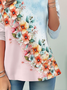 Floral print round neck casual long sleeved T-shirt