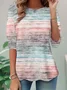 Loose Abstract Stripes Crew Neck Casual T-Shirt