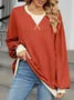 Contrast Stitching V Neck Casual Cotton-Blend Sweatshirt