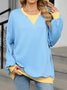 Contrast Stitching V Neck Casual Cotton-Blend Sweatshirt