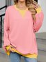 Contrast Stitching V Neck Casual Cotton-Blend Sweatshirt