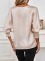 Women's Long Sleeve Blouse Spring/Fall Apricot Plain V Neck Daily Going Out Casual Top