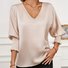 Women's Long Sleeve Blouse Spring/Fall Apricot Plain V Neck Daily Going Out Casual Top