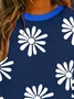 Contrast Stitching Floral Loose Crew Neck Casual Sweatshirt