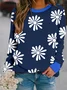 Contrast Stitching Floral Loose Crew Neck Casual Sweatshirt