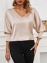 Women's Long Sleeve Blouse Spring/Fall Apricot Plain V Neck Daily Going Out Casual Top