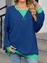 Contrast Stitching V Neck Casual Cotton-Blend Sweatshirt