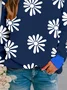 Contrast Stitching Floral Loose Crew Neck Casual Sweatshirt