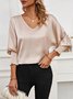 Women's Long Sleeve Blouse Spring/Fall Apricot Plain V Neck Daily Going Out Casual Top