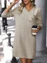 Women's Long Sleeve Summer Apricot Plain Buckle Asymmetrical Daily Going Out Casual Knee Length H-Line T-Shirt Dress Dress