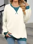 Contrast Stitching V Neck Casual Cotton-Blend Sweatshirt