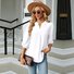 Women's Half Sleeve Shirt Summer White Plain V Neck Balloon Sleeve Daily Going Out Casual Top