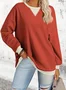 Contrast Stitching V Neck Casual Cotton-Blend Sweatshirt