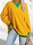 Contrast Stitching V Neck Casual Cotton-Blend Sweatshirt