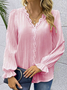 Loose Casual V Neck Lace Blouse