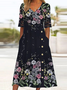 Women's Floral Buckle V Neck Daily Casual Dress