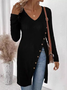 Crew Neck Loose Buttoned Casual Blouse